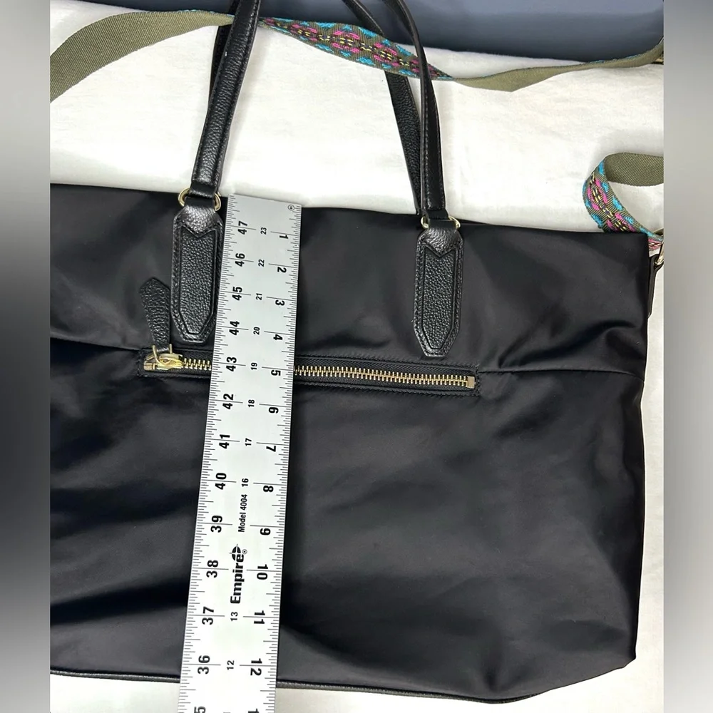 Aimee Kestenberg Nylon Leather Crossbody Tote Bag Satchel Purse XL Black‎ Boho